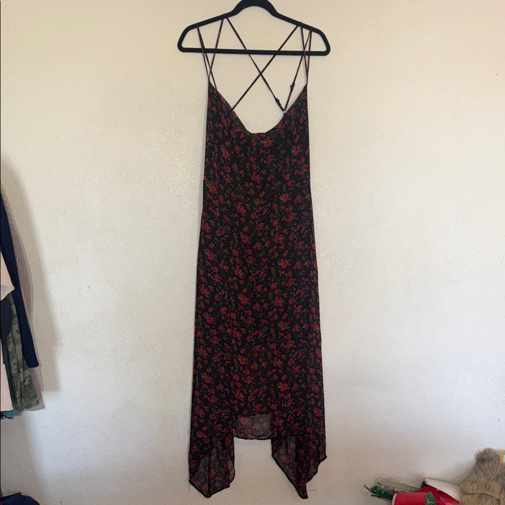 wild fable Black and Red Floral High-Low Slip Dress